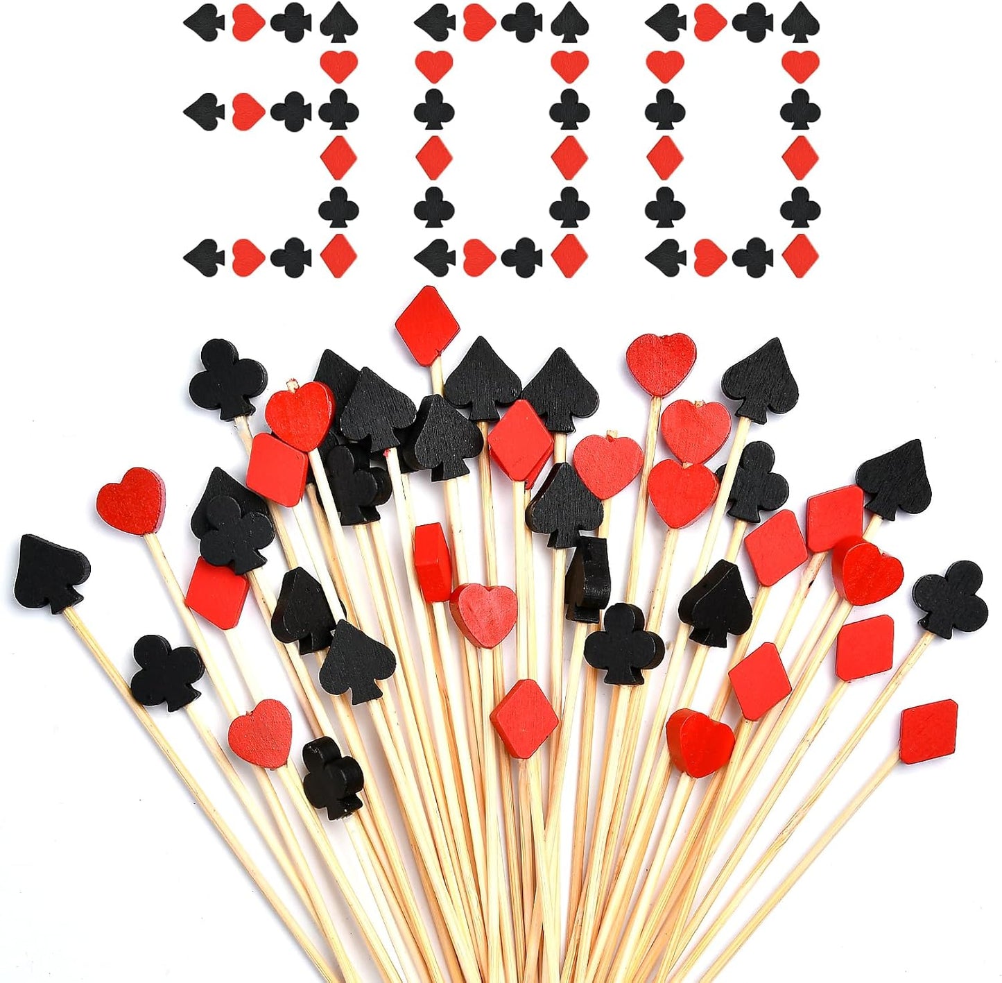 300 Palillos Cóctel Bambú Decoración Fiesta Negro Rojo