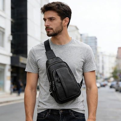 Bolso bandolera cuero genuino para hombres senderismo travel