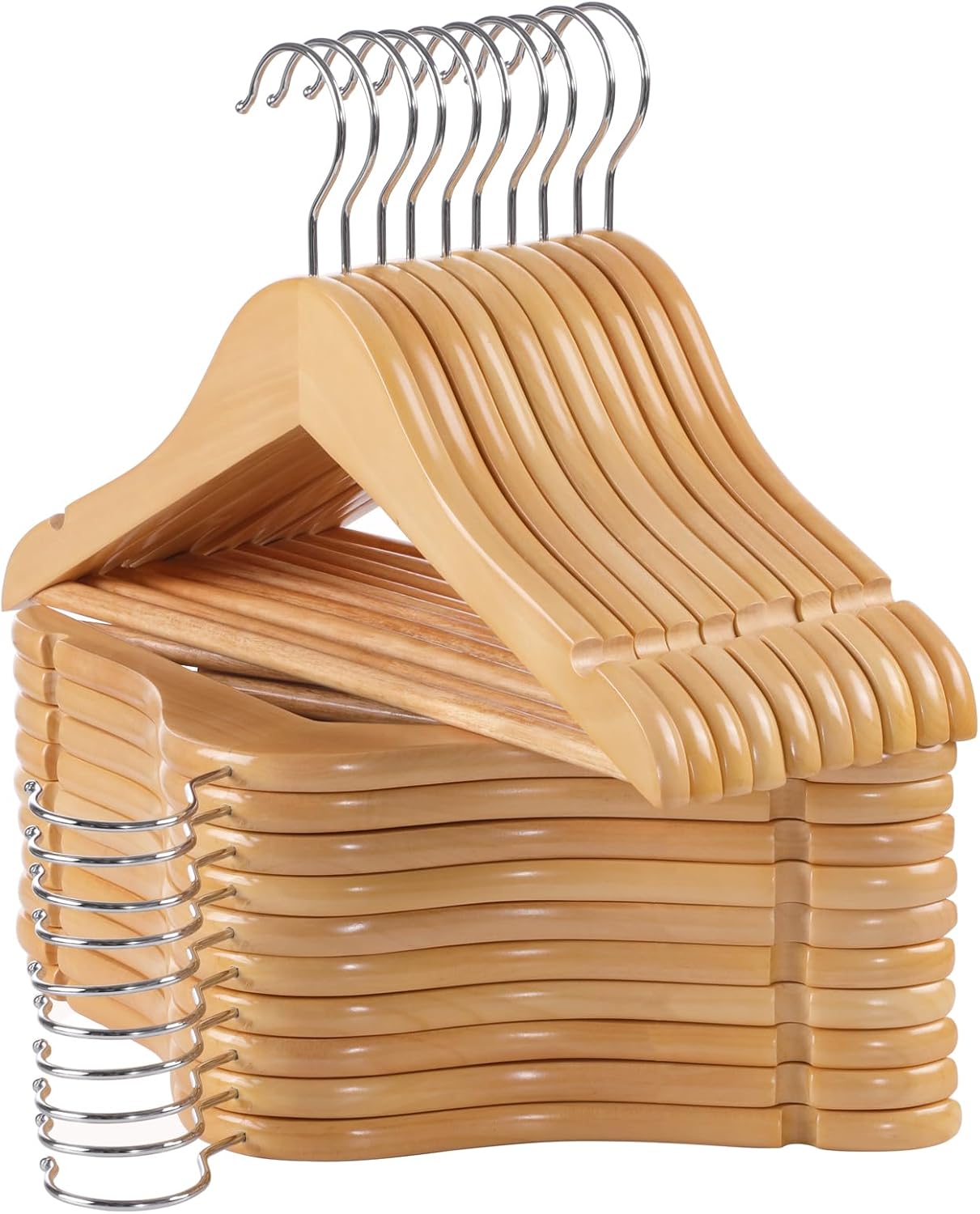 Perchas bebé madera natural 20 pzas con gancho 360°