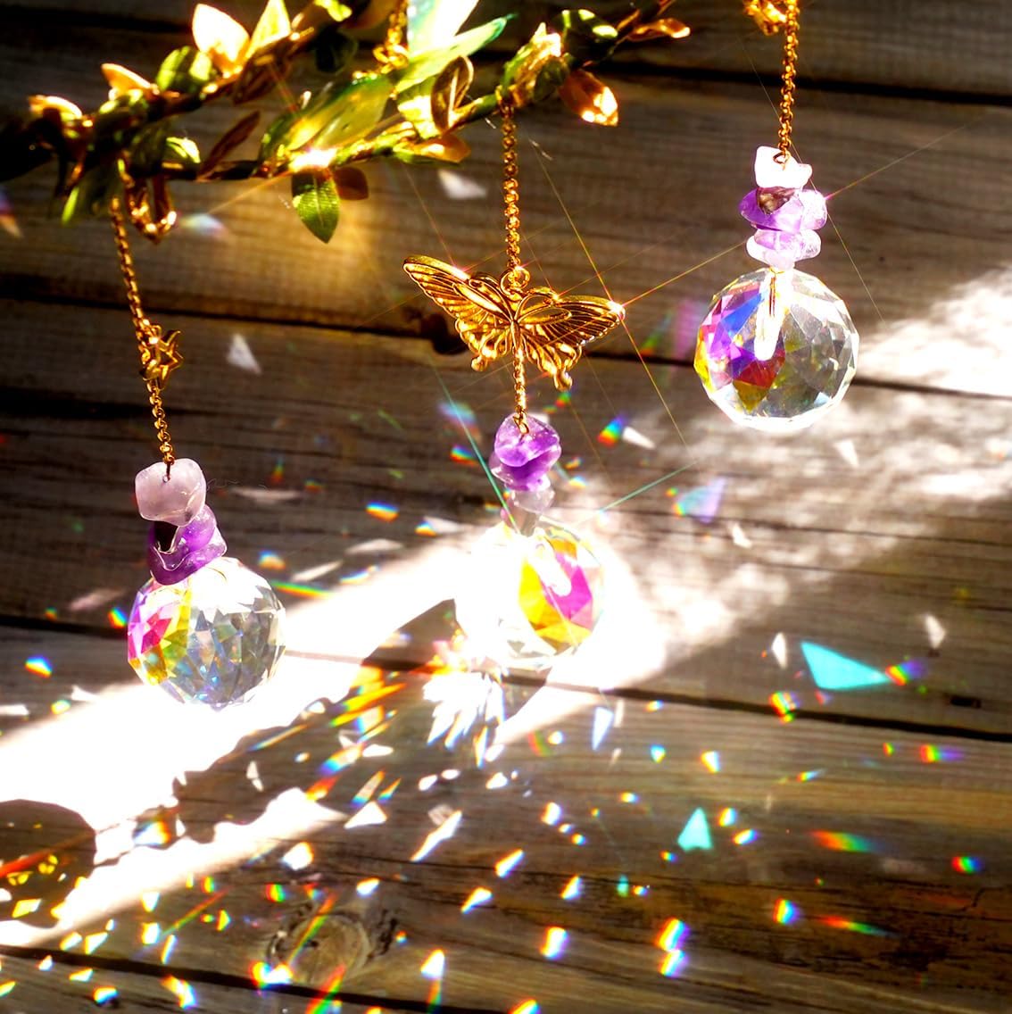 Atrapasoles de cristal de luna amatista para regalar mujeres
