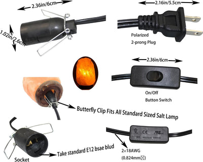 Cable repuesto lámpara sal 6ft interruptor E12 negro 4uds