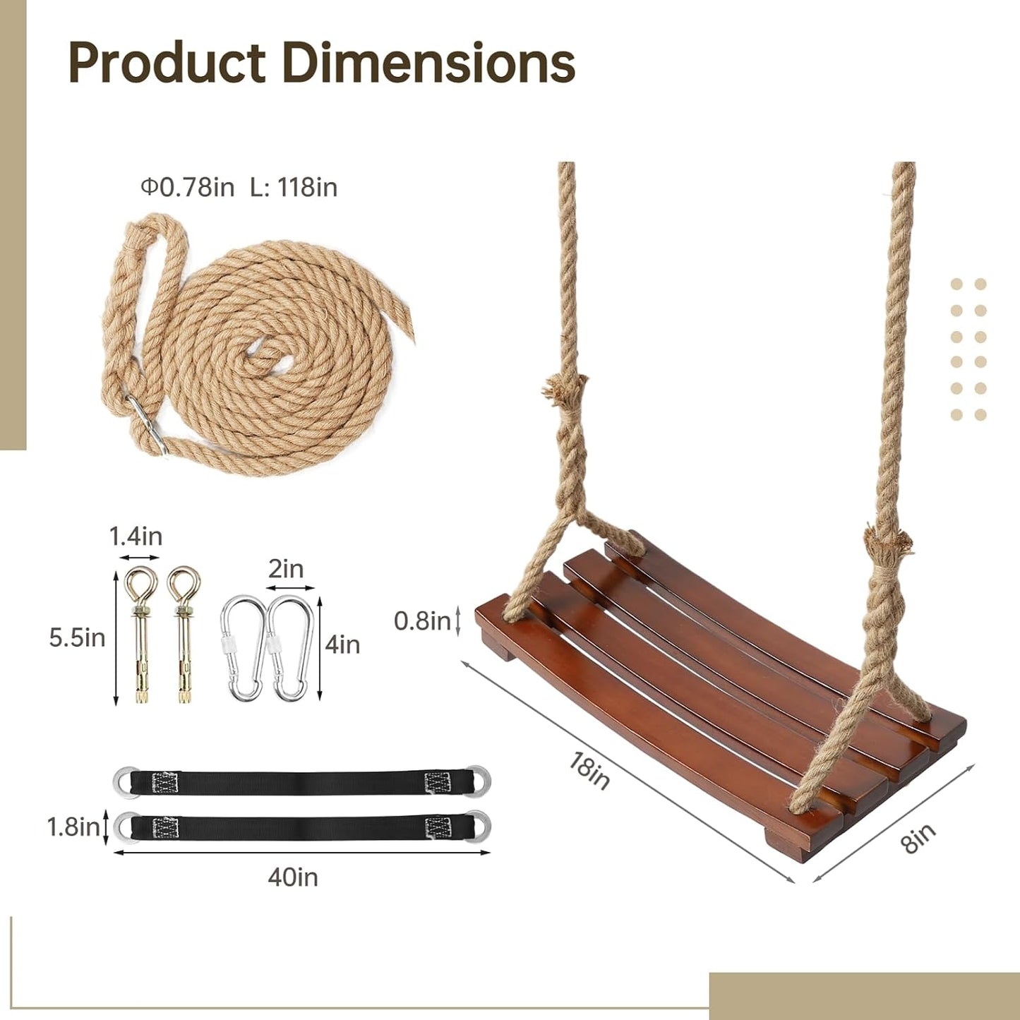 Columpio madera para árbol 500lb asiento resistente