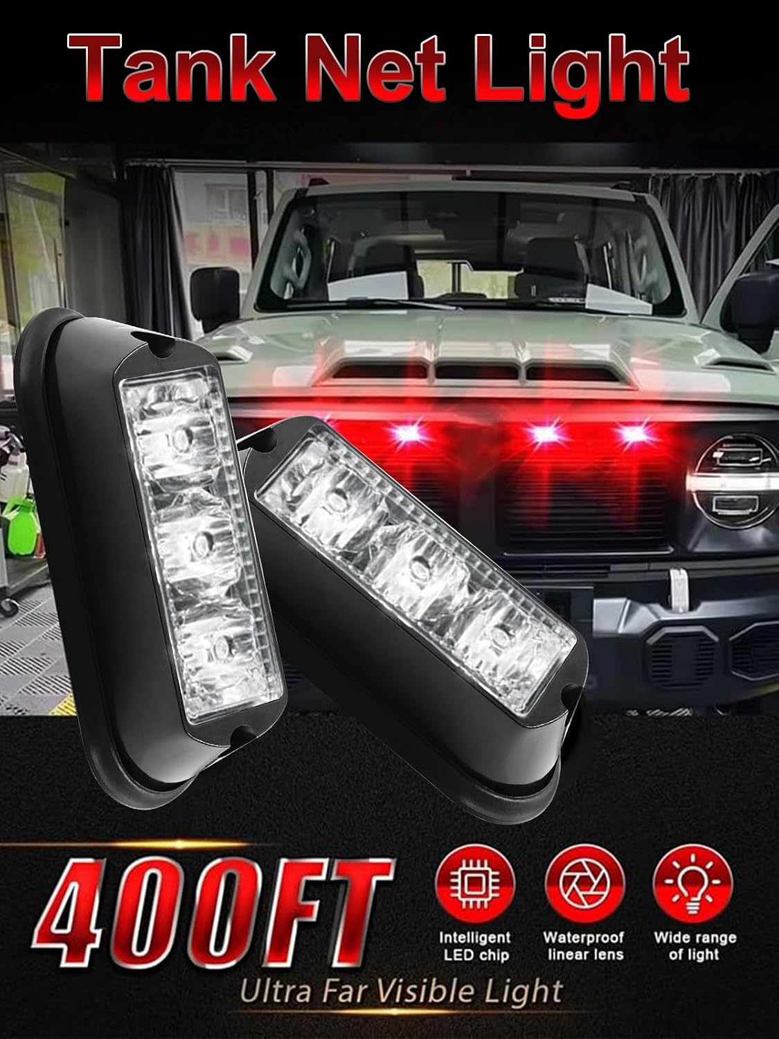 2 Luces LED Rojas para Coche 12-24V Estroboscópica