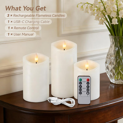 Velas LED recargables sin llama 3 pzas 3x4-6" USB tipo C