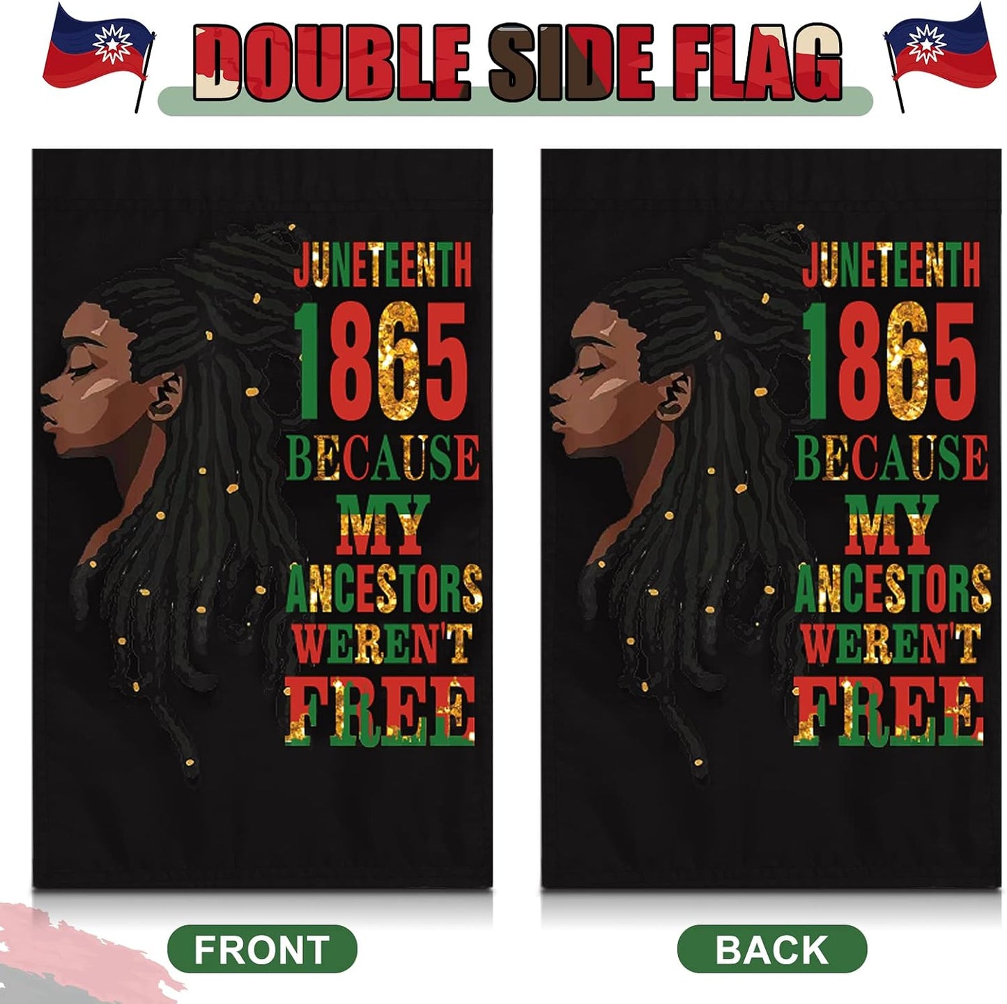 2 Banderas Jardín Juneteenth 12.5x18pulg Doble Cara 19 Jun 1865