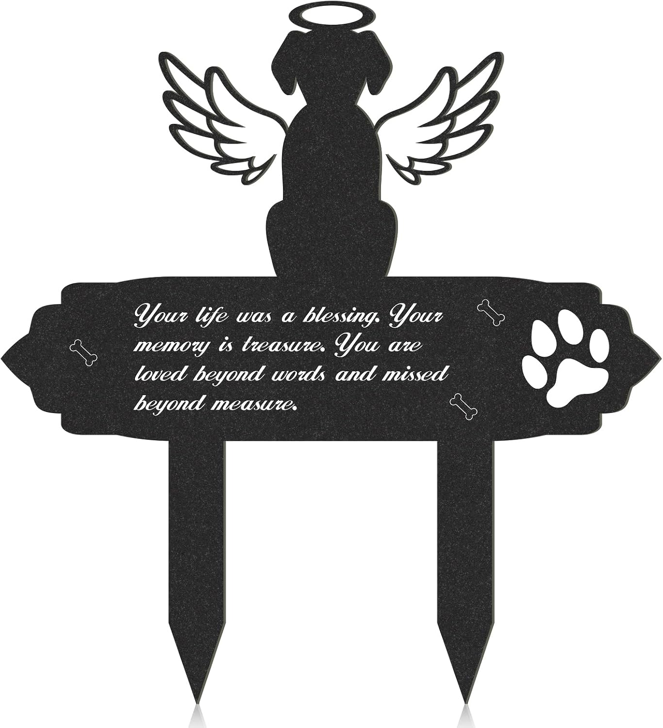 Placa memorial para perro alas de ángel metal negro