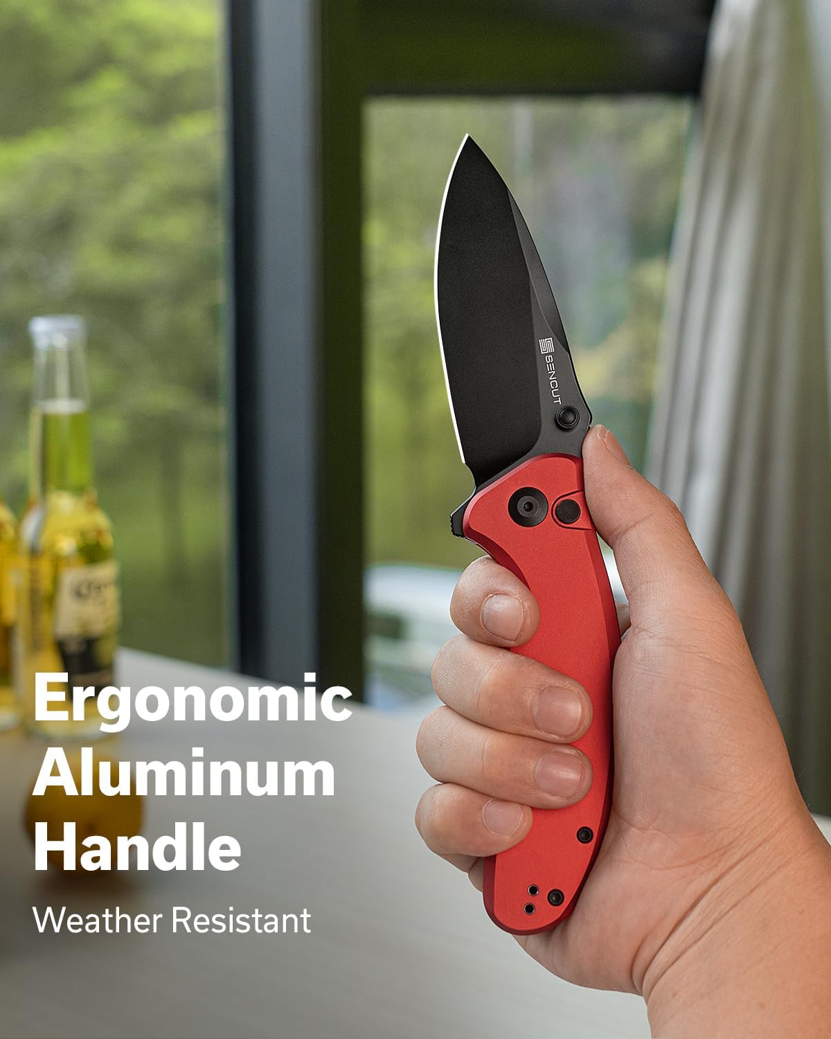Cuchillo plegable EDC reversible hoja 3.46pulg aluminio rojo