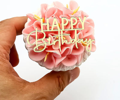 6 Adornos Acrílicos Espejo Cupcakes Dorado