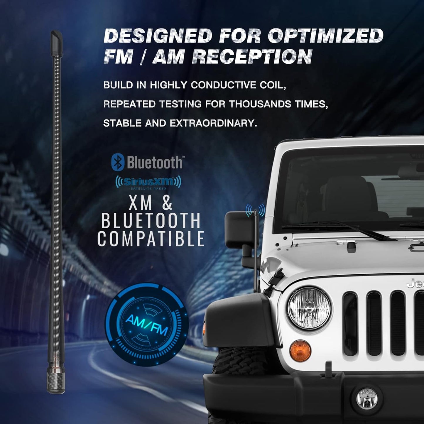 Antena comp Jeep Wrangler JK JL 07-22 13pulg FM/AM