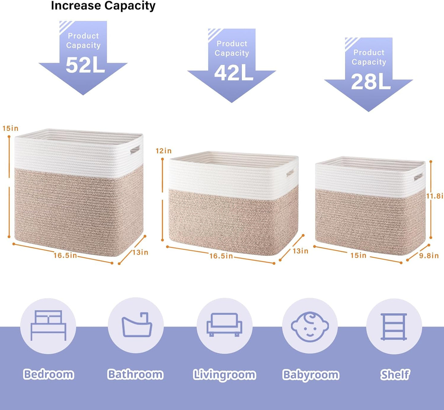 Canastas almacenamiento plegables 16.5x13x15" set 2 marrón