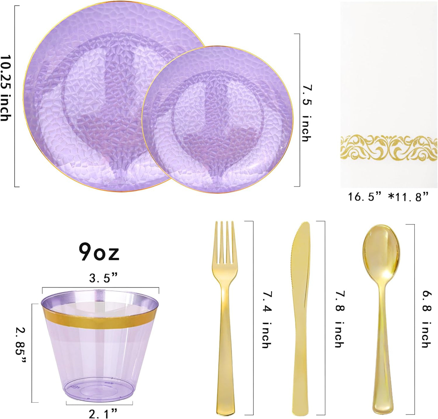 Set vajilla plástico morado 175pzas 25 invitados borde
