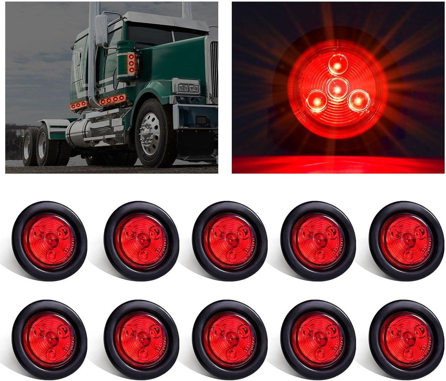 10 Luces LED Redondas 2pulg Rojas para Remolque Aprobadas DOT