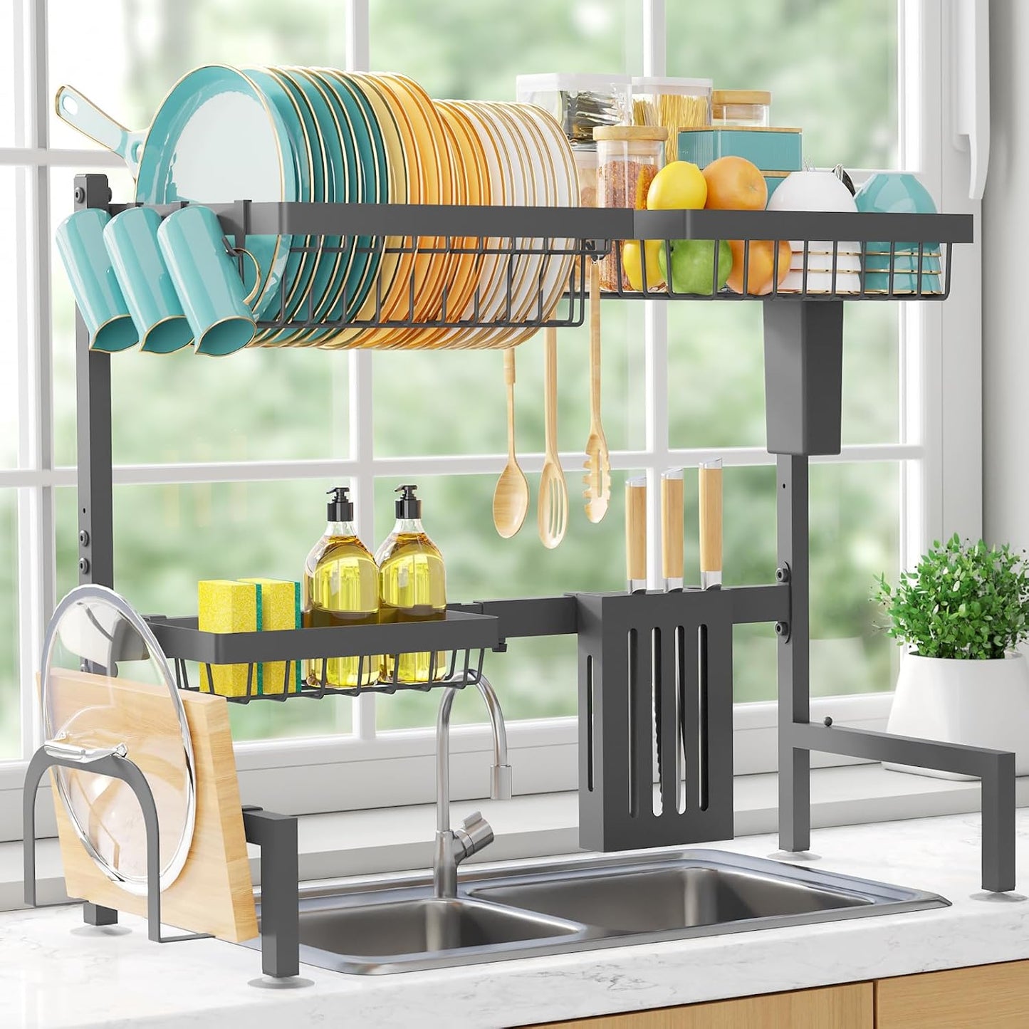 Escurridor platos acero inox 2 niveles con cubiertos