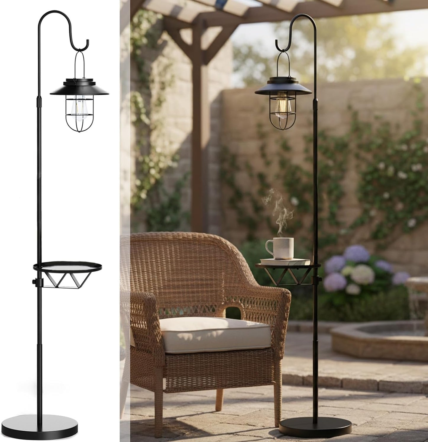 Lámpara pie solar con mesa metal impermeable 60pulg jardín