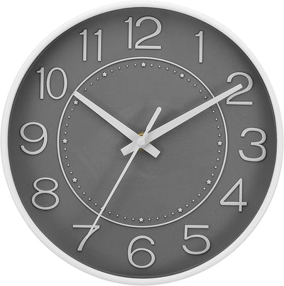 Reloj pared cuarzo 8pulg silencioso números 3D blanco/gris