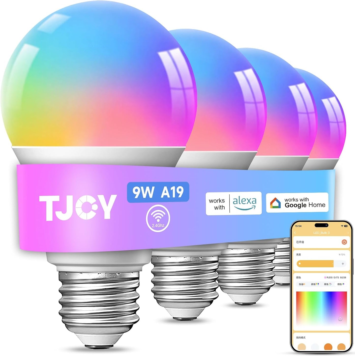 4 Bombillas Led Inteligentes RGB con Alexa y Google
