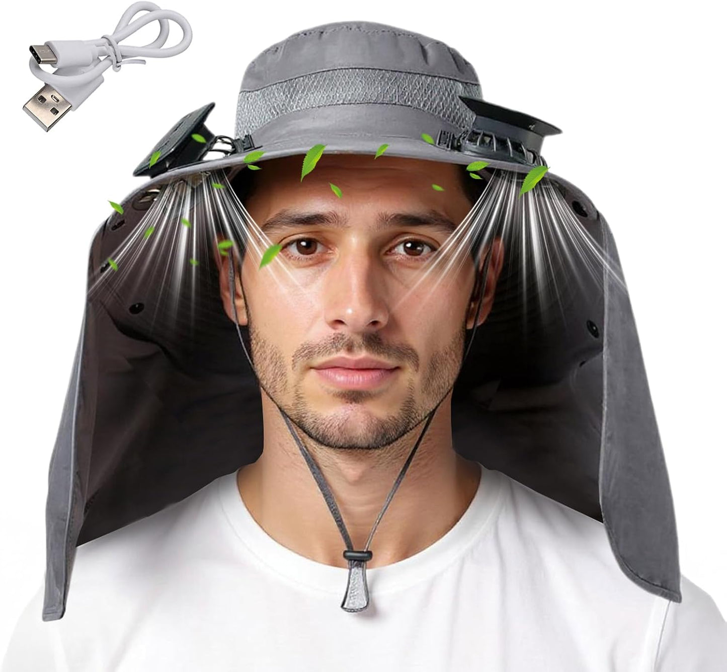 Sombrero solar ala ancha con USB para pesca