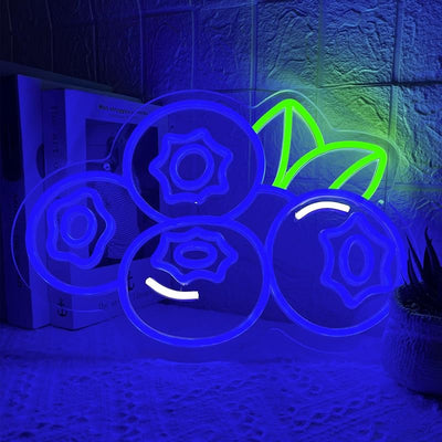 Letrero neón arándanos decoración pared luces LED frutas