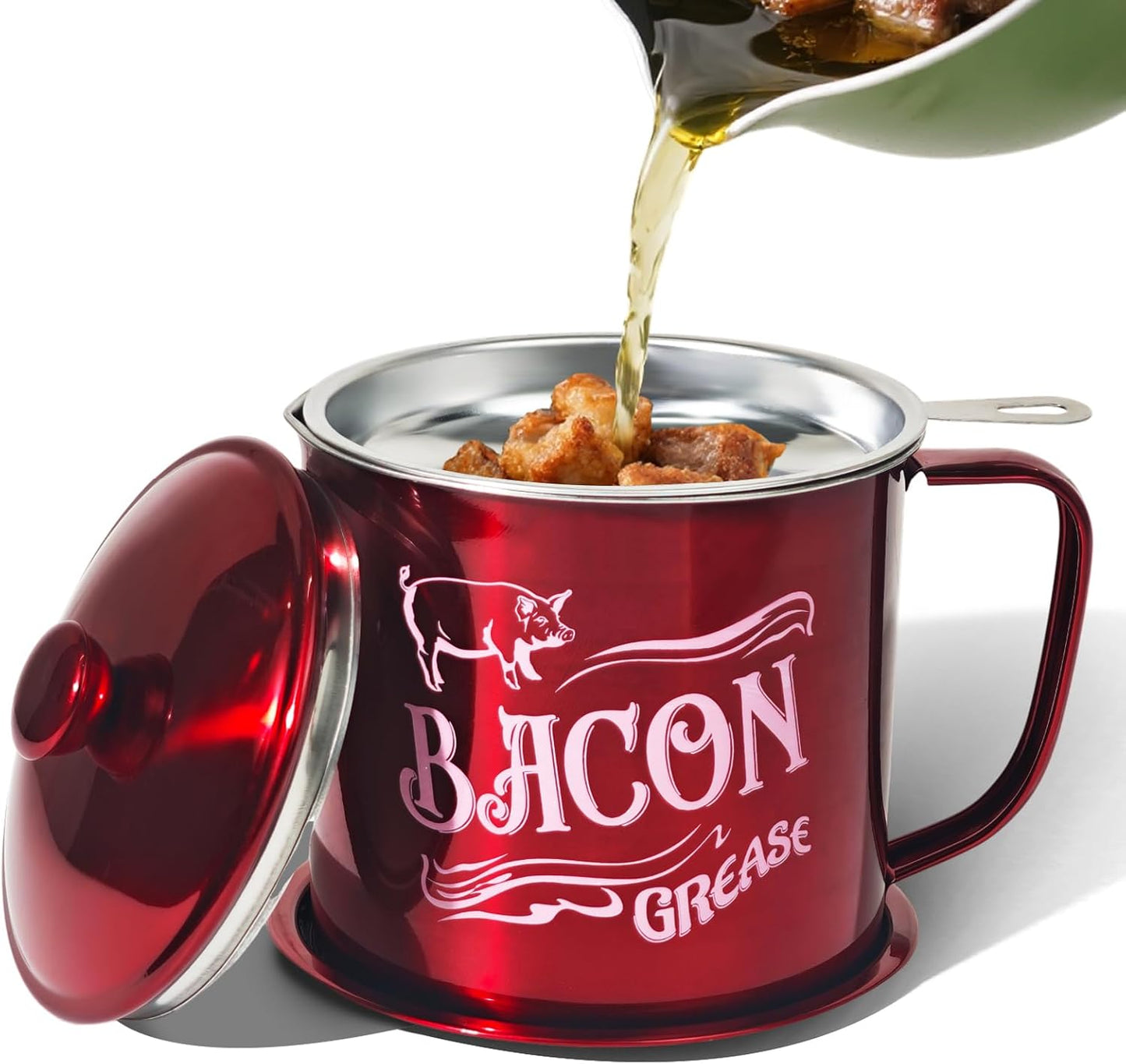 Recipiente grasa tocino 1.3l acero inox con colador