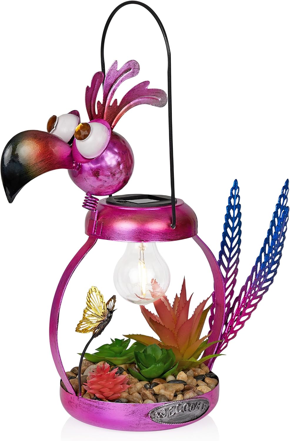 Flamenco solar metal rosa 16pulg jardín