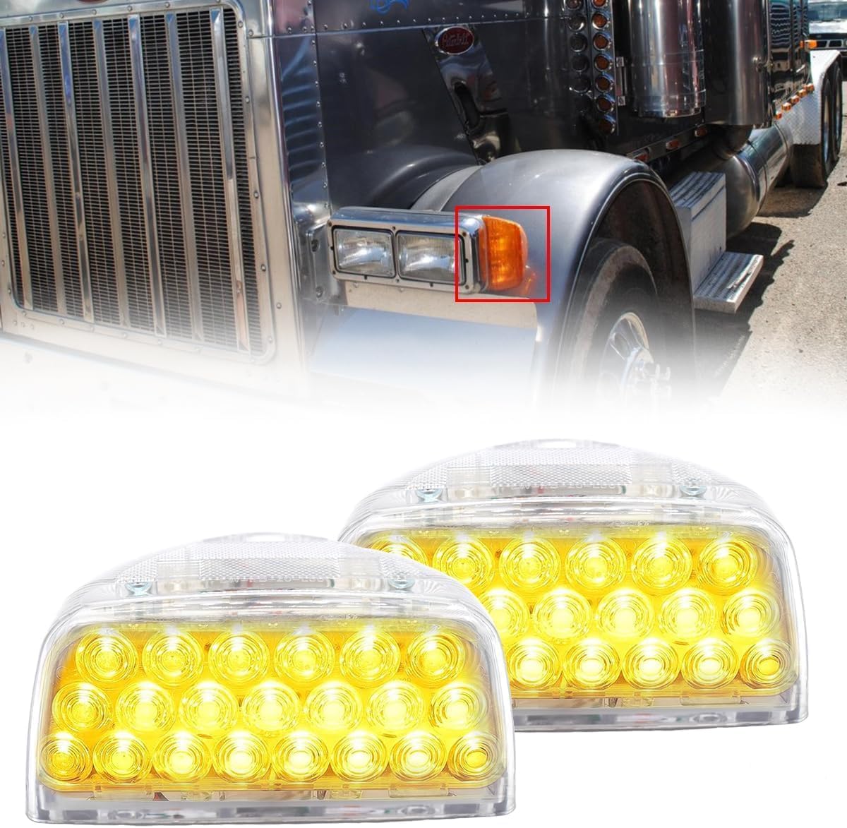 2 Pzas Señal Giro Ámbar Triangular 31 LED para Peterbilt