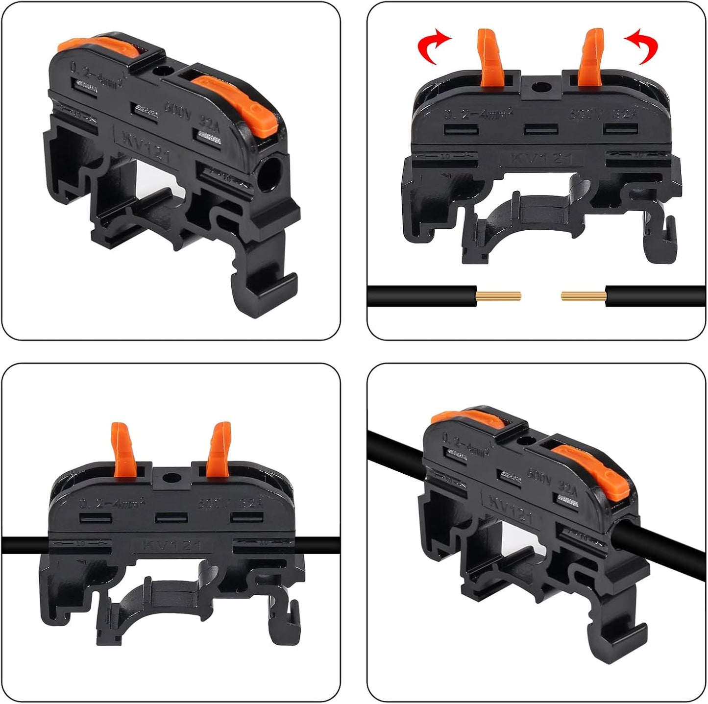 Pack 50 Bloques Riel Din Conectores 24-12 AWG Negro