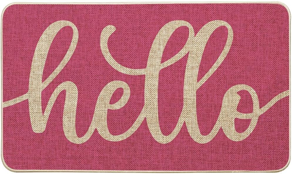 Felpudo Hello Spring rosa 17x29" interior y exterior