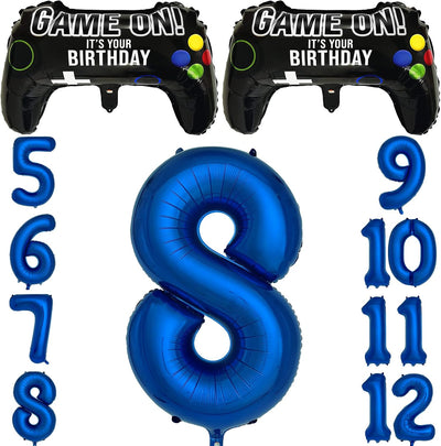 Paquete 2 globos fiesta videojuegos azul marino número 8