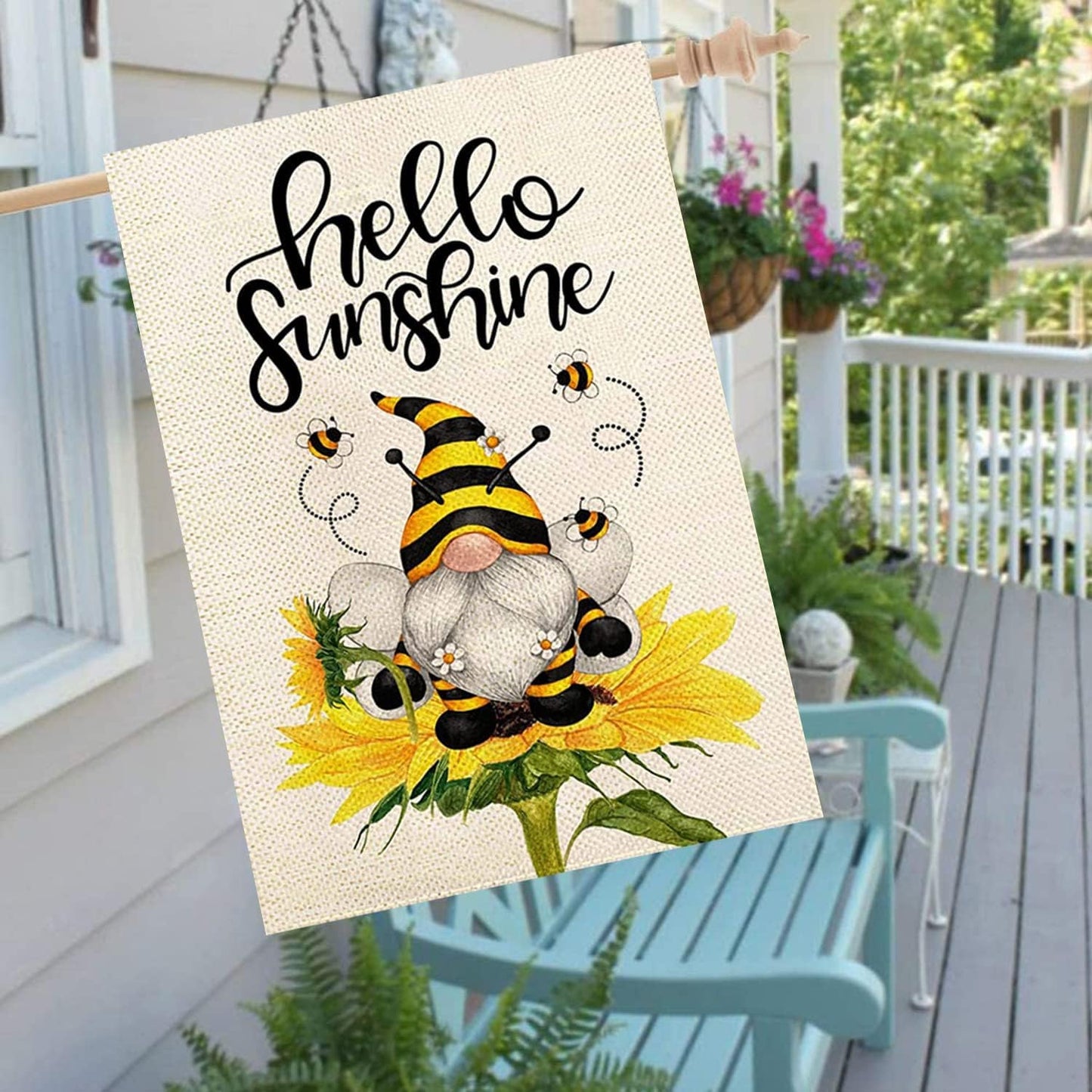 Bandera doble cara 28x40pulg Hello Sunshine decoración exterior