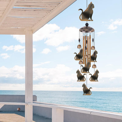 Campanillas de viento bronce con gatos para hogar jardín