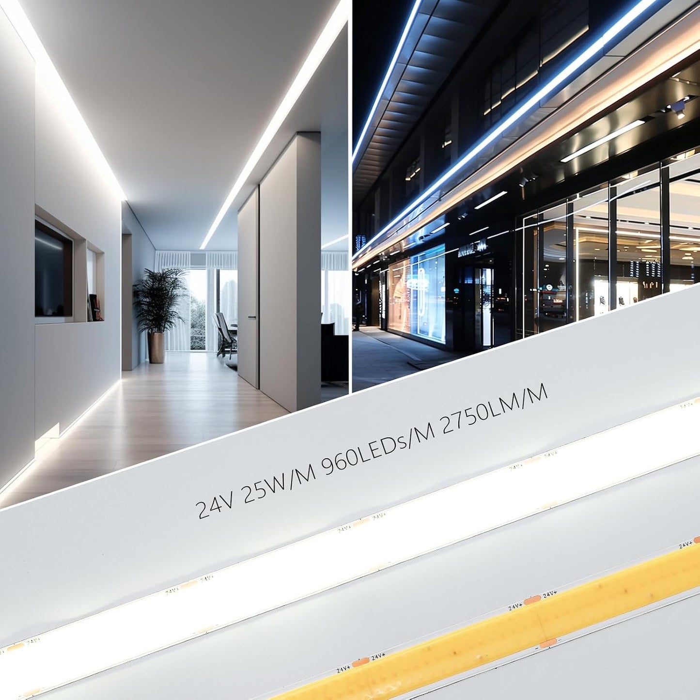 Tira LED COB 24V 6000K blanco frío 25W/M