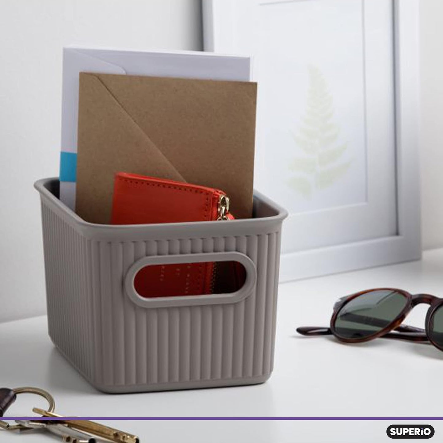 Cesta decorativa plástico set 4 color gris pardo