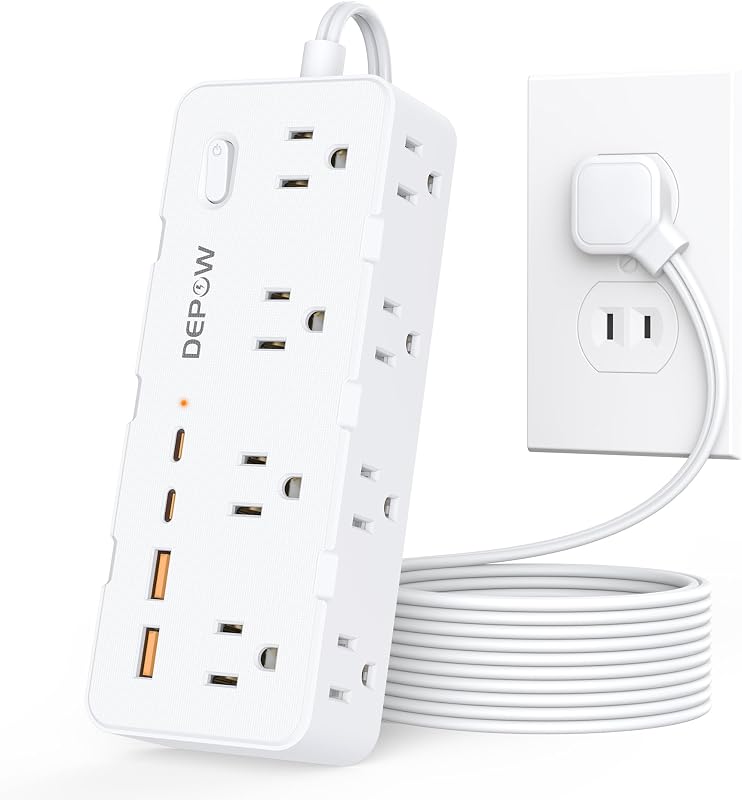 Regleta 2 clavijas con 8 puertos CA y 4 USB 2USB C 5 ft