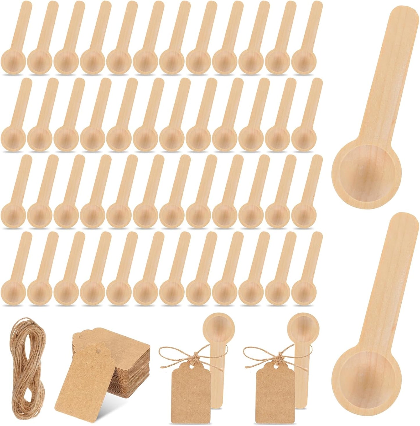 Set 50 cucharas madera para frascos con etiquetas y cuerda