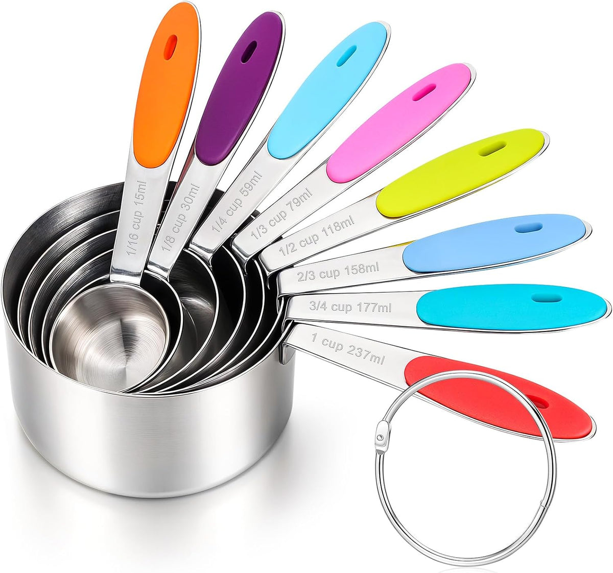 Set 8 Tazas Medidoras Acero Inox Antiderrap Apilable