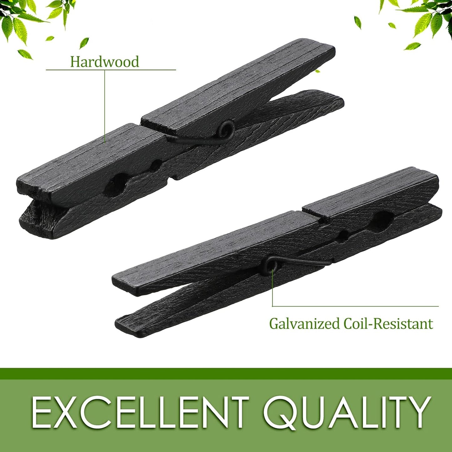 200 Pinzas Madera Resistentes para Colgar Ropa 4" Negro