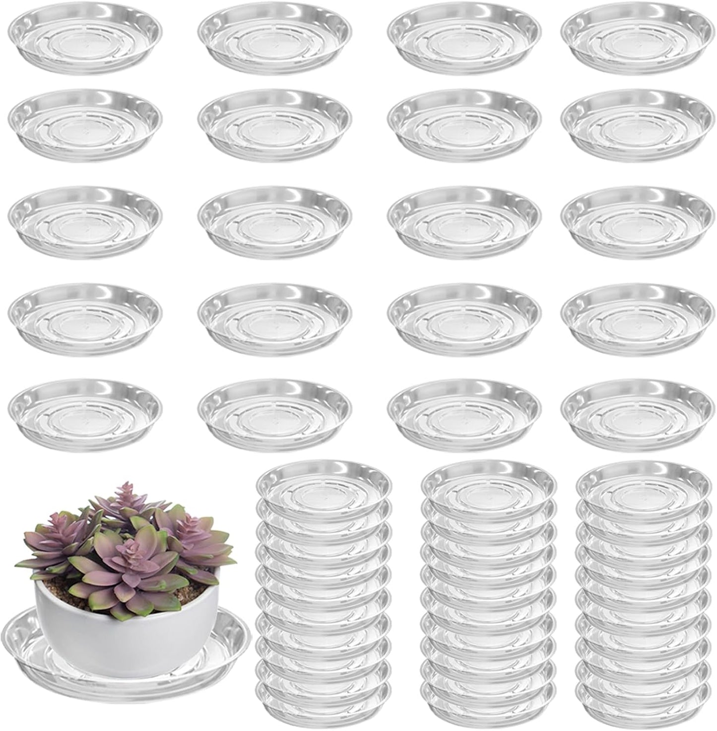 50 Platillos Plástico Transparente 4" para Macetas