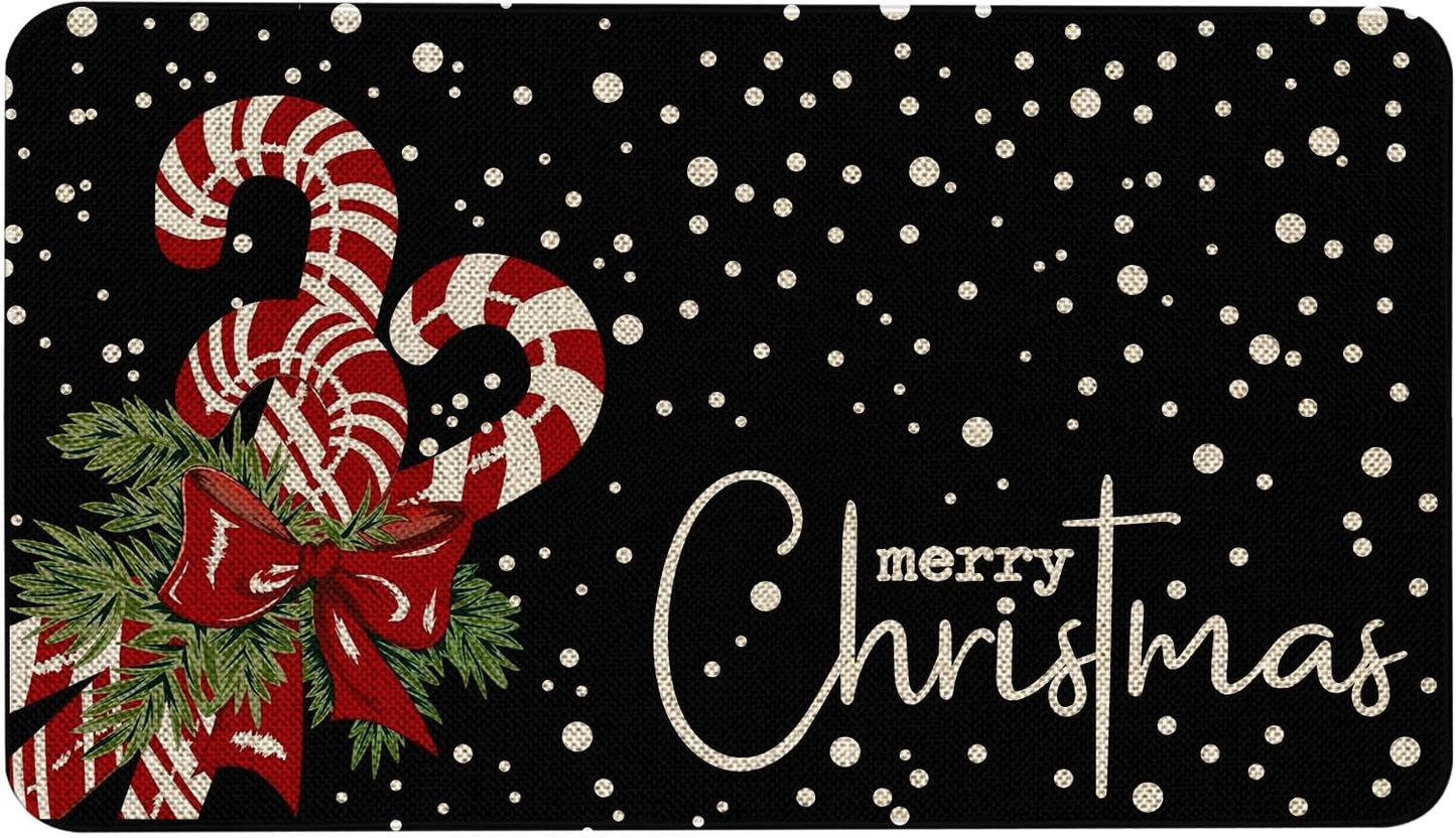 Tapete puerta Navidad bastón caramelo negro 17x30pulg