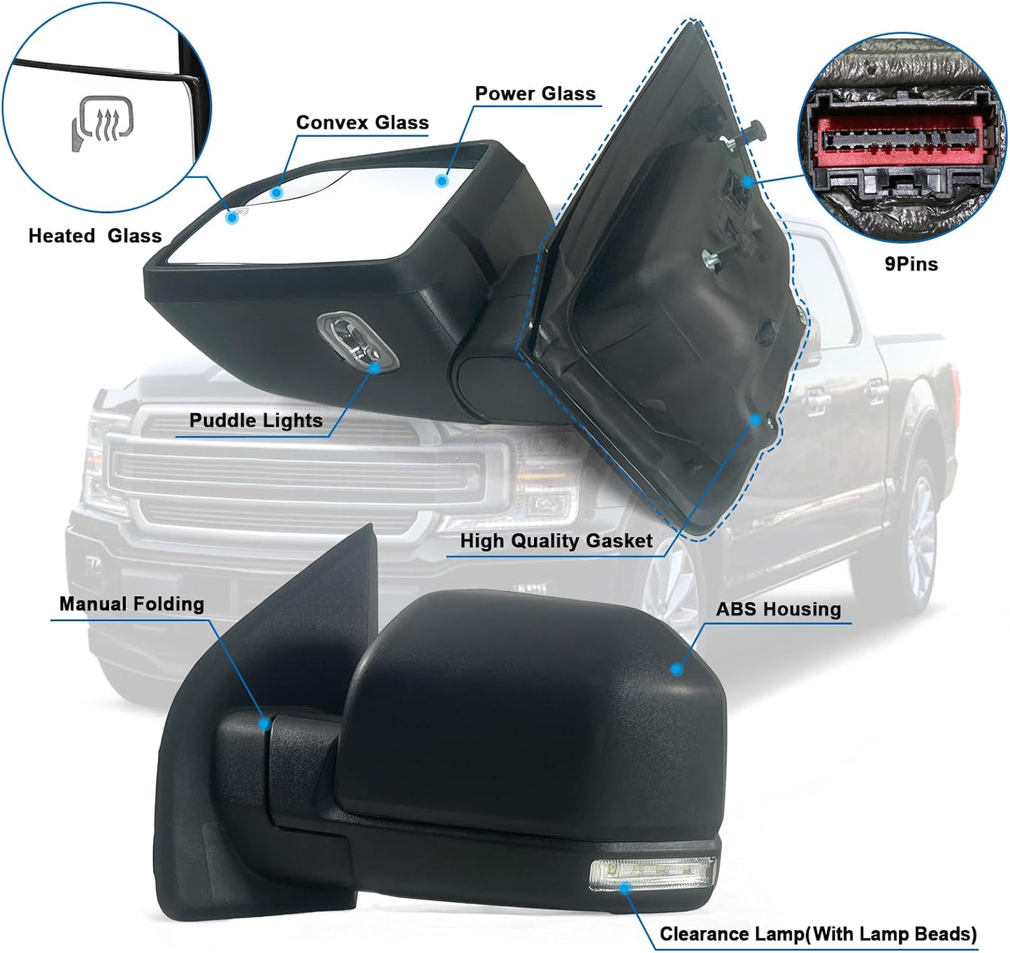 Espejo conductor F150 15-21 con calefacción y señal giro