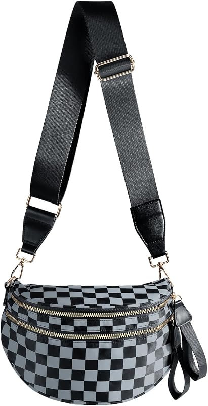 Bolsa cinturón seguridad a cuadros blanco y negro mujer