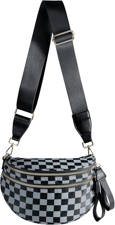 Bolsa cinturón seguridad a cuadros blanco y negro mujer