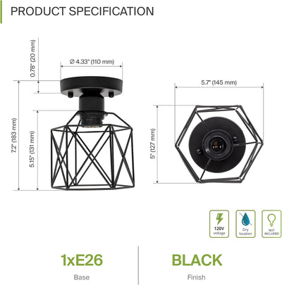 Lámpara techo semiempotrada negra E26 120V ETL moderna set 2