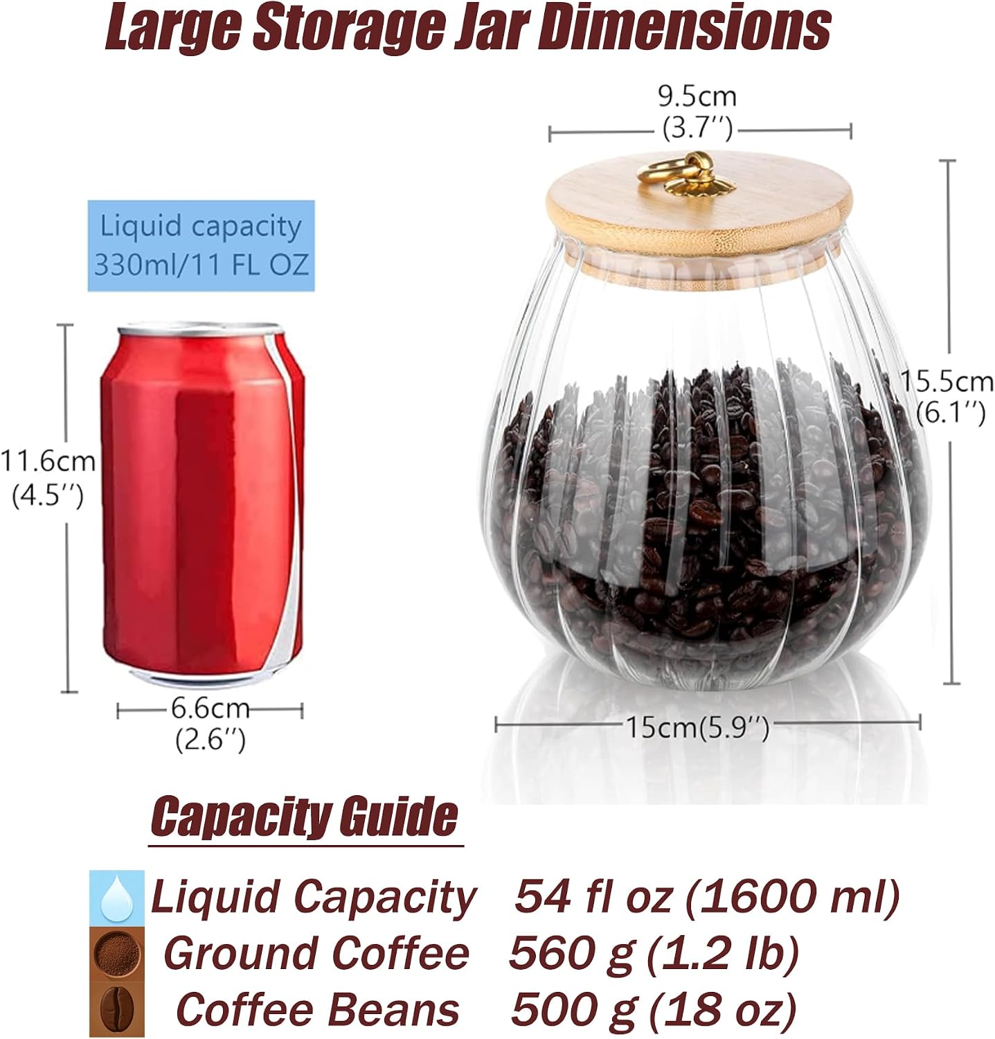 Recipiente vidrio café frutos secos 1600ml tapa bambú