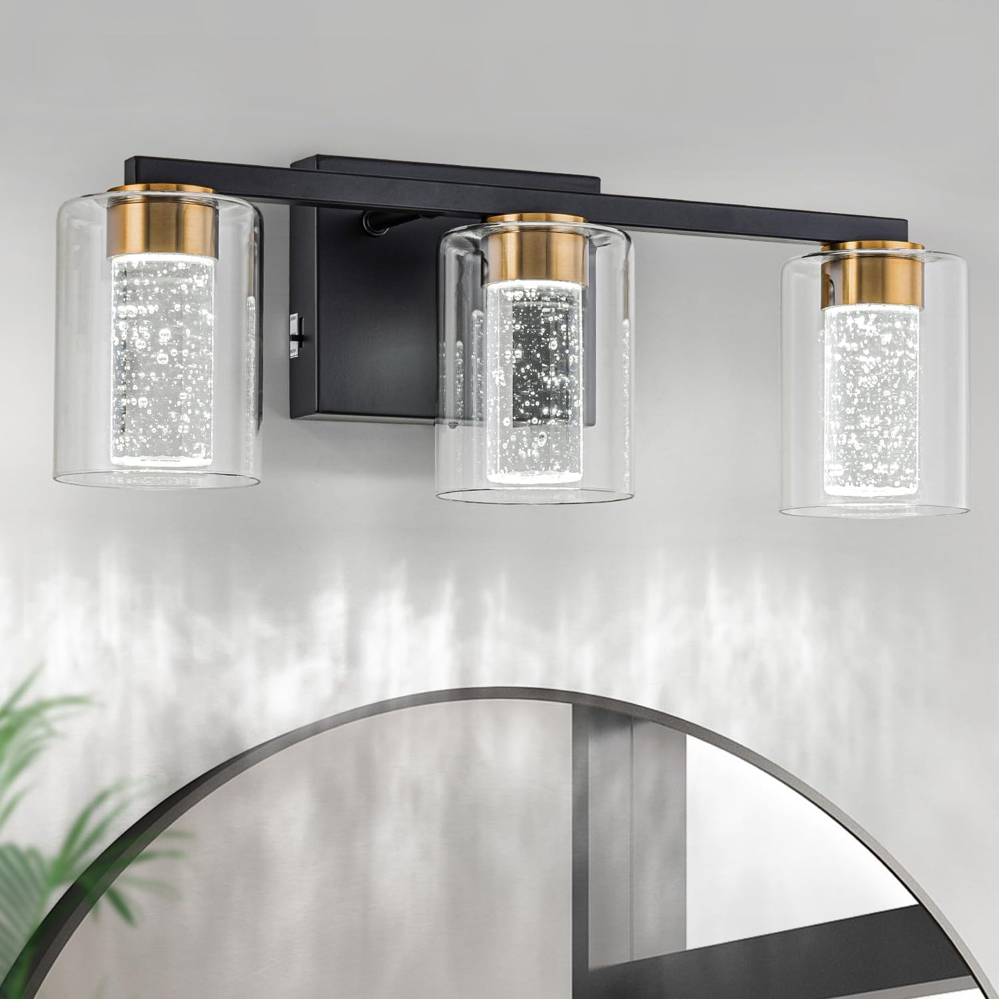 Lámpara tocador 3 luces negra dorada led regulable