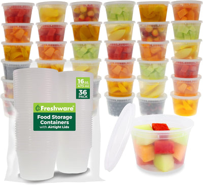 Recipientes plástico 16oz con tapa apilables sin BPA 36 Pzas