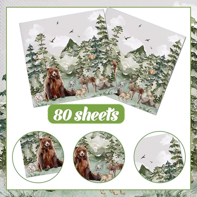80 Servilletas Papel Diseño Bosque Animales Salvajes