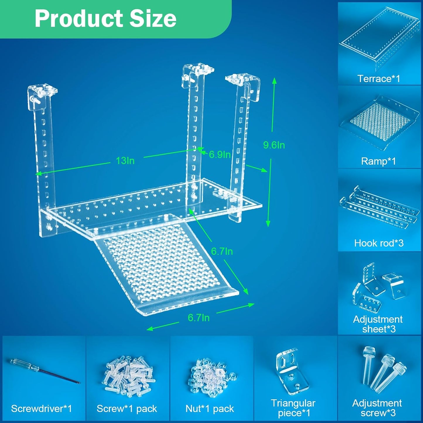 Plataforma ajustable para tortugas acuáticas 13x6.9 pulg