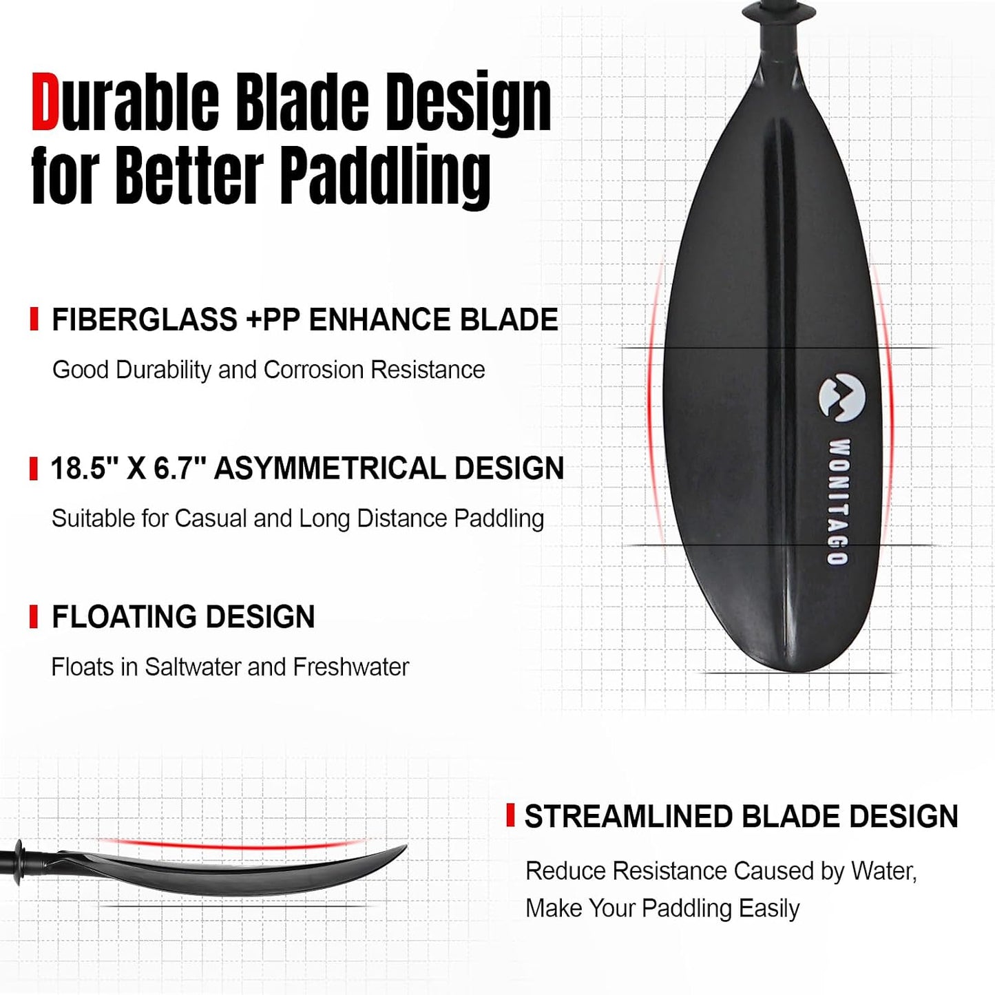 Remo Kayak Aluminio 220-230cm con Palo Reforzado