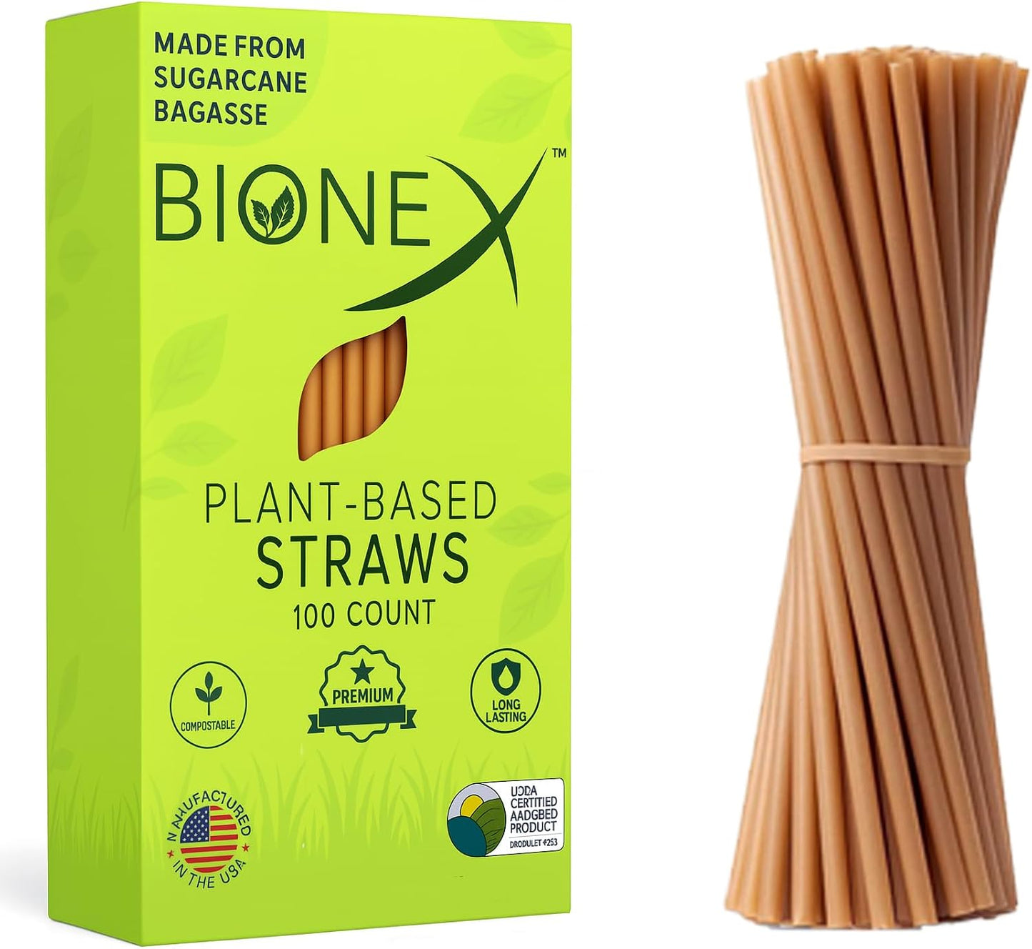 Pajitas caña azúcar 8pulg biodegradables 100uds