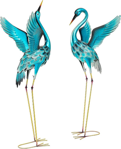 Estatua garza azul metal 47.5pulg estacas U decoración jardín